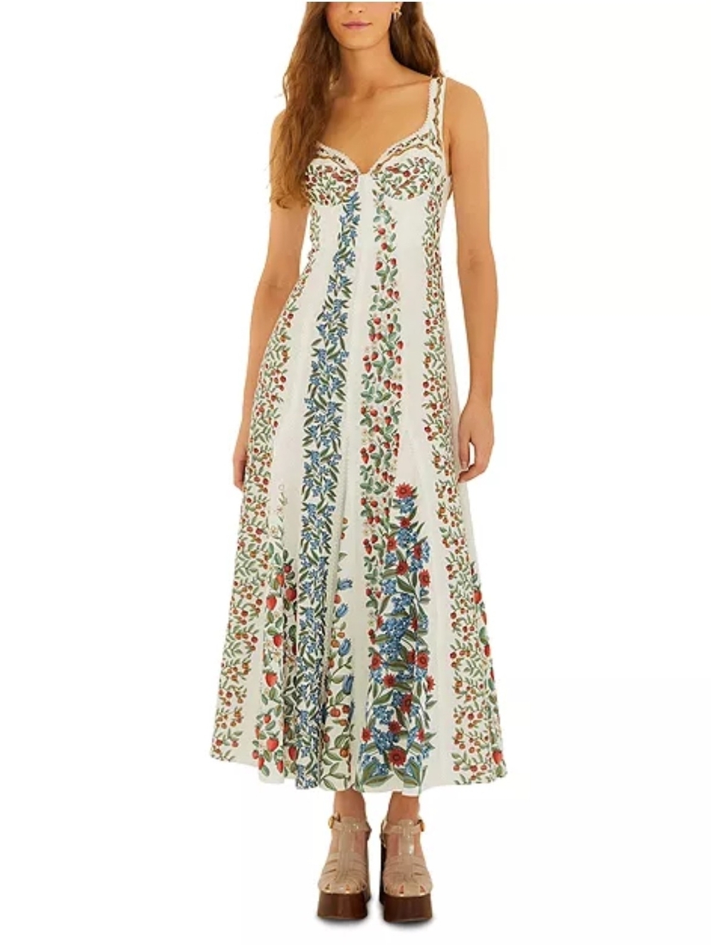 ποΈ Farm Rio Fruit Beauty Cream Floral-Panel Maxi Dress M - Picture 2 of 3